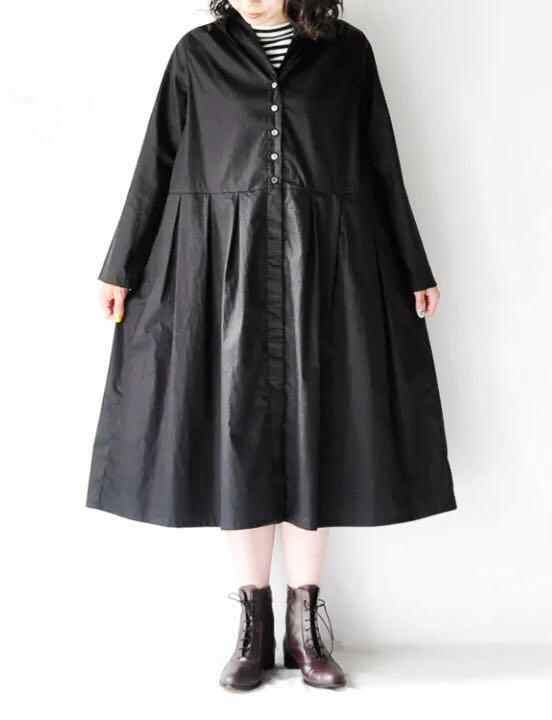 新品 ワンピース コート ブラック シャツワンピ ロング 長袖 タック 黒