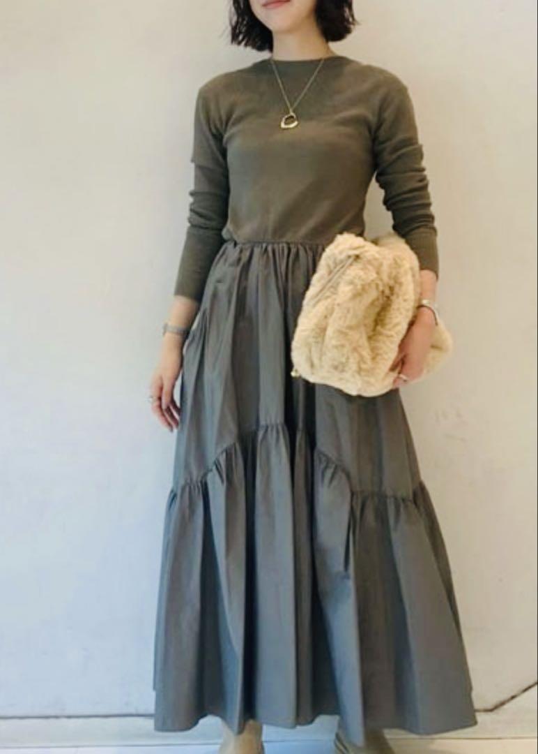 Mila Owenワッフルニットティアードスカートドッキングワンピース
