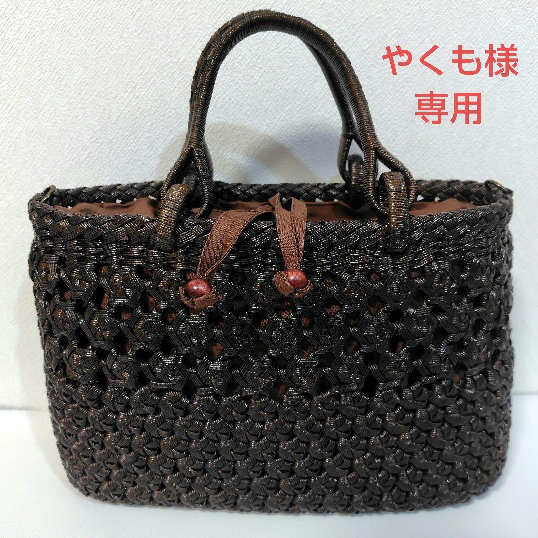 クラフトで作った山葡萄風花車編み＆花結び編みかごバッグ