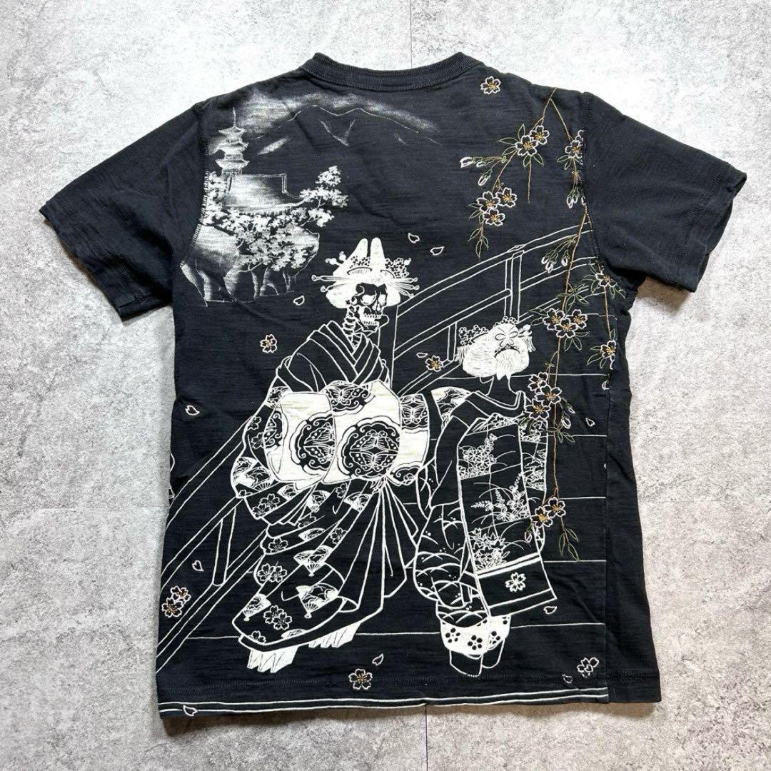 NEWモデル 00s 舞妓髑髏 刺繍 花魁髑髏 HEADS】和柄Tシャツ レア【CROPPED ウェア・シャツ