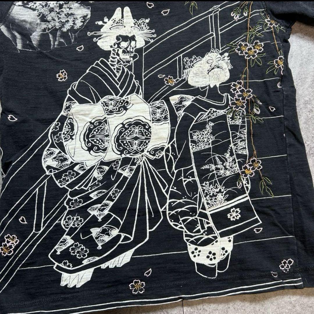 00s レア【CROPPED HEADS】和柄Tシャツ 花魁髑髏 刺繍 舞妓髑髏