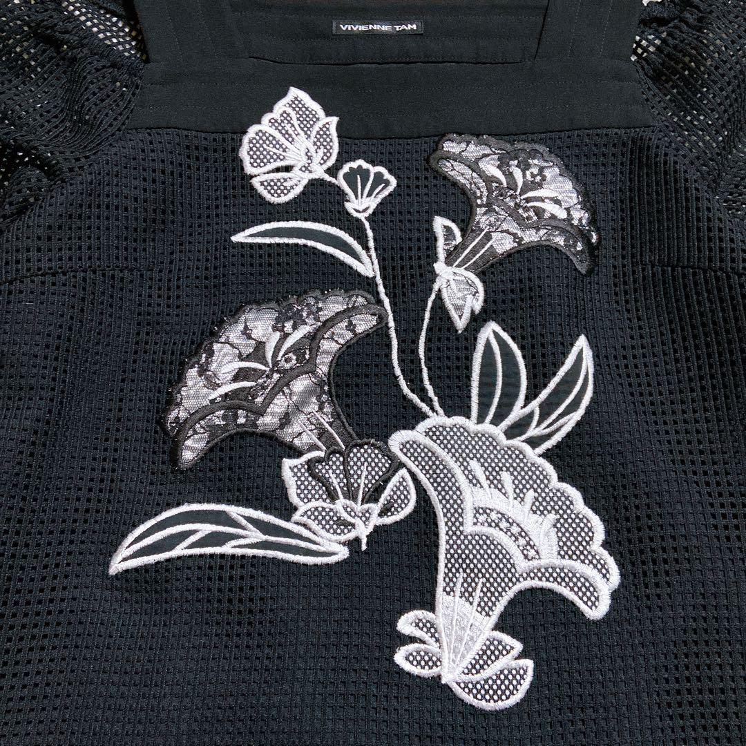 極美品・希少⭐️ヴィヴィアンタム　半袖ブラウス　花柄刺繍　メッシュ　肩出し　38 極美品・希少⭐️ヴィヴィアンタム 半袖ブラウス 花柄刺繍