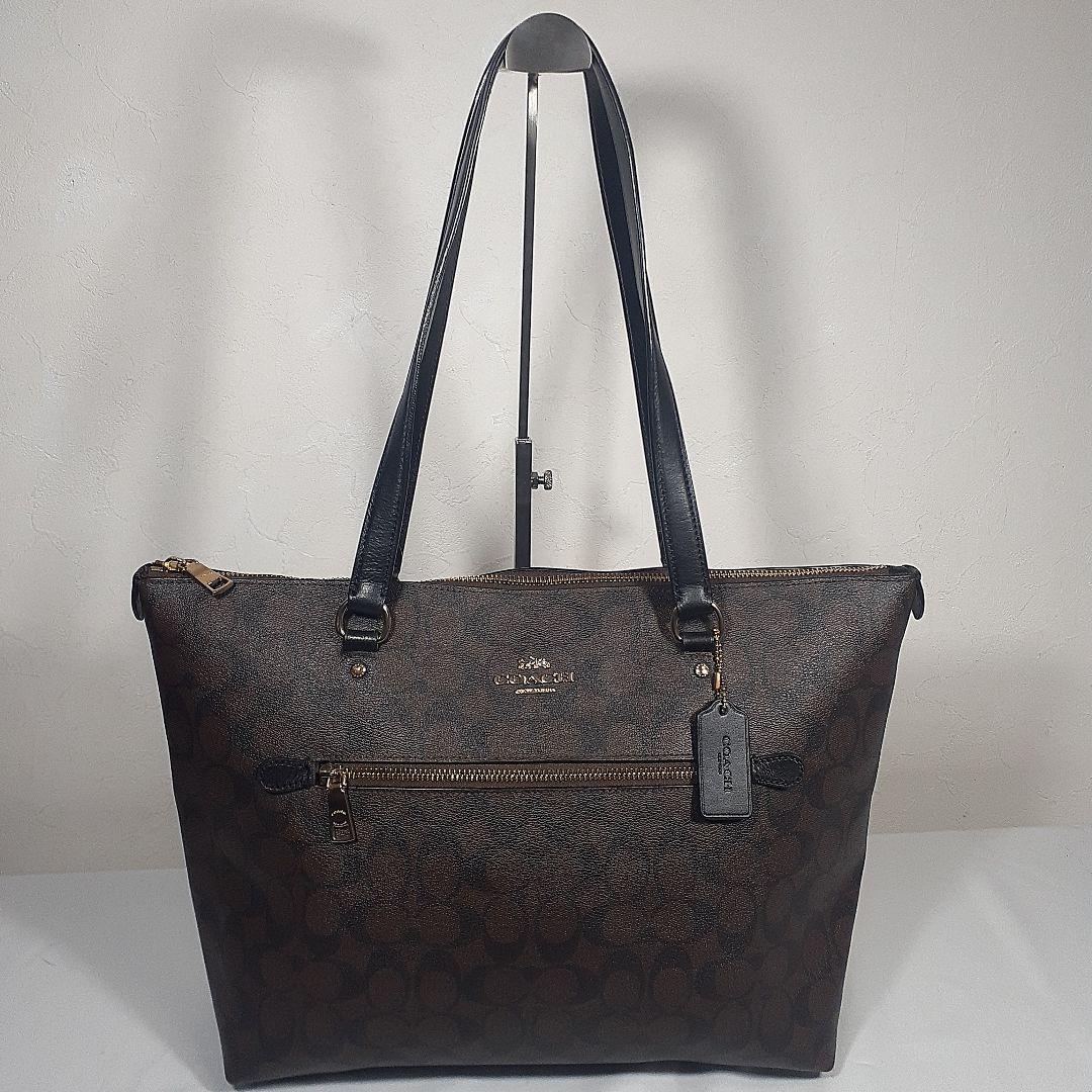 コーチ　COACH　トートバッグ　PVC　シグネチャー　黒×茶系
