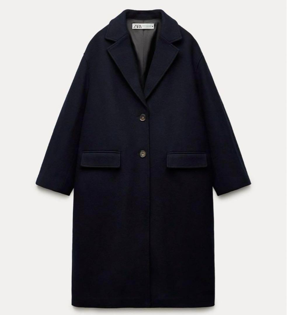 ZARA zwコレクション　ウールブレンドオーバーコート　ネイビーブルー　M L
