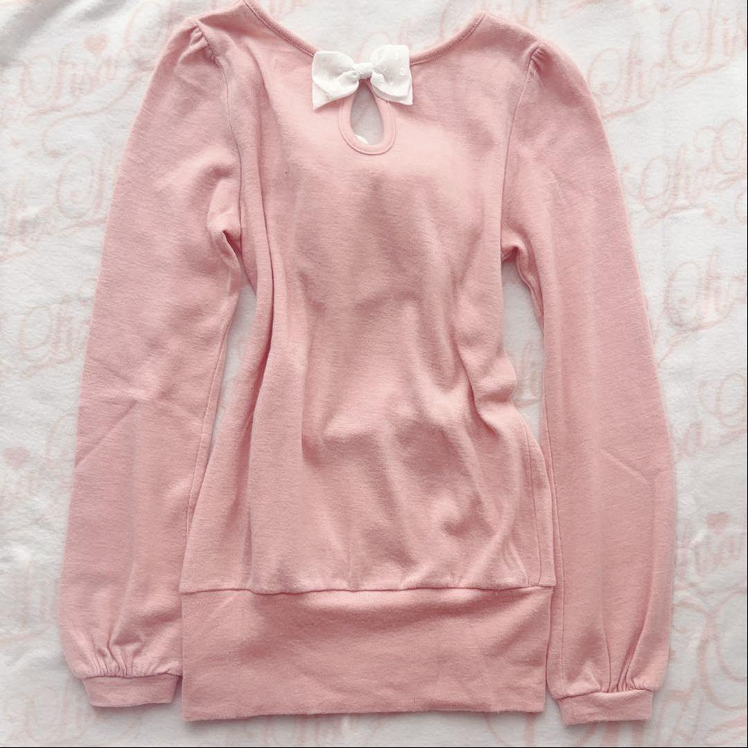 LIZLISA ピンク　リボン　ニット　トップス　長袖　チュニック　春