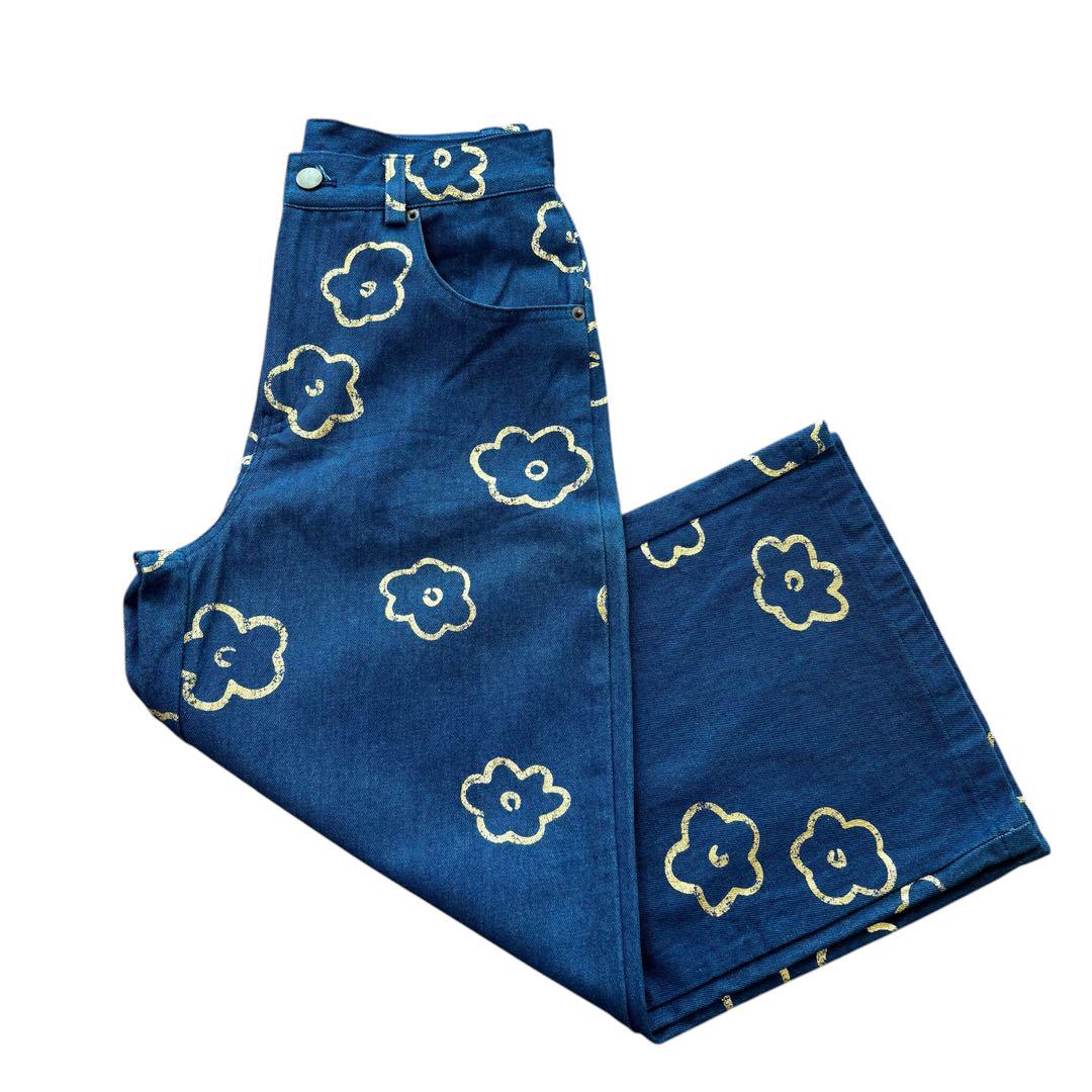 【試着のみ】あさぎーにょ poppy ゴールドフラワーデニムパンツ　サイズS
