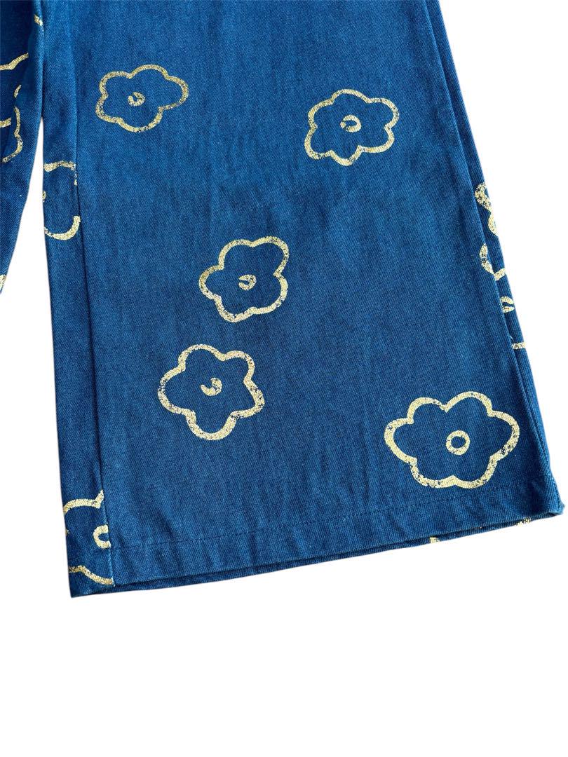 【試着のみ】あさぎーにょ poppy ゴールドフラワーデニムパンツ　サイズS