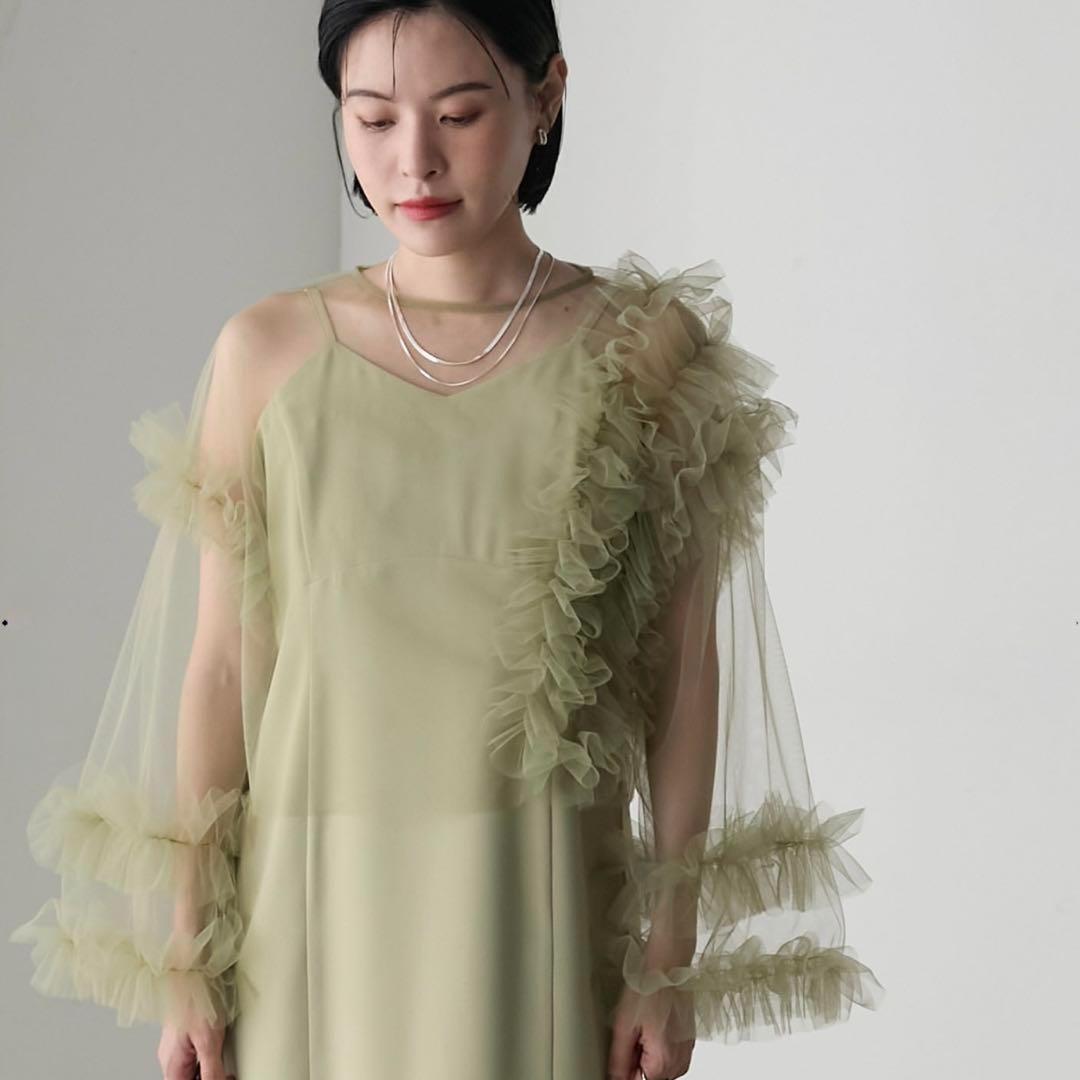 【週末限定価格】forksy. チュールフリル 結婚式 サテンキャミワンピース ☆本日限定価格☆forksy. チュールフリル サテンキャミ