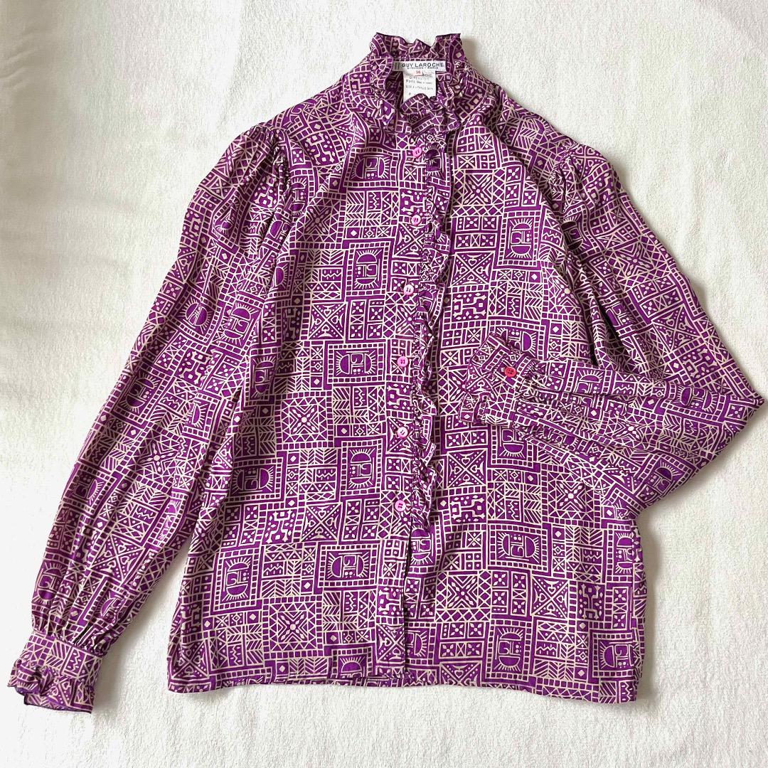 GUY LAROCHE/silk logo print blouse/rare