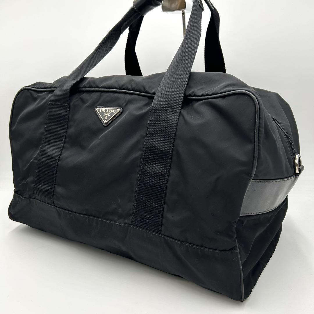 PRADA プラダ ボストンバッグ 大容量 三角ロゴプレート ブラック