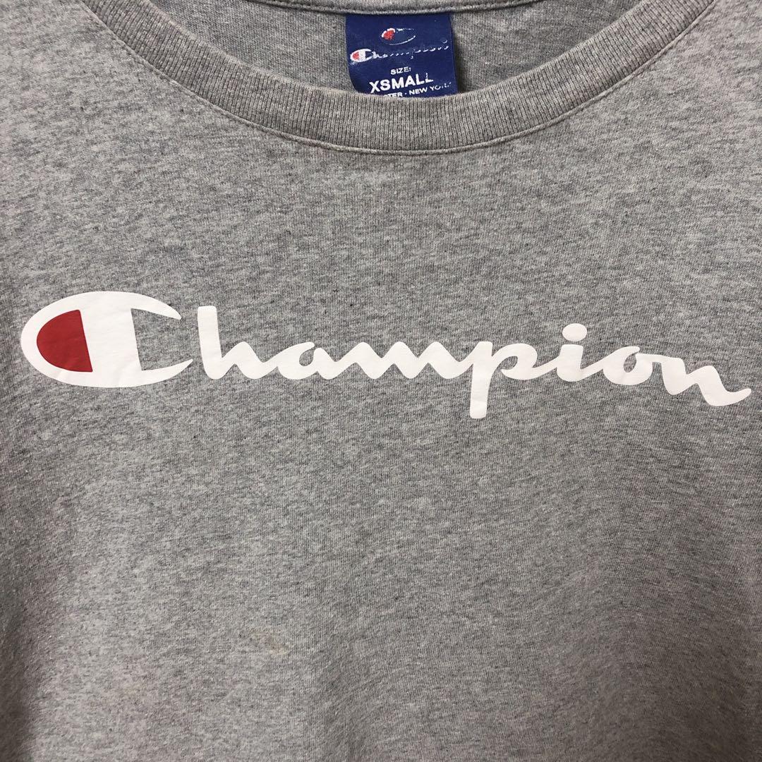 Champion チャンピオン ロンT 長袖Tシャツ XS グレー ロゴ 古着