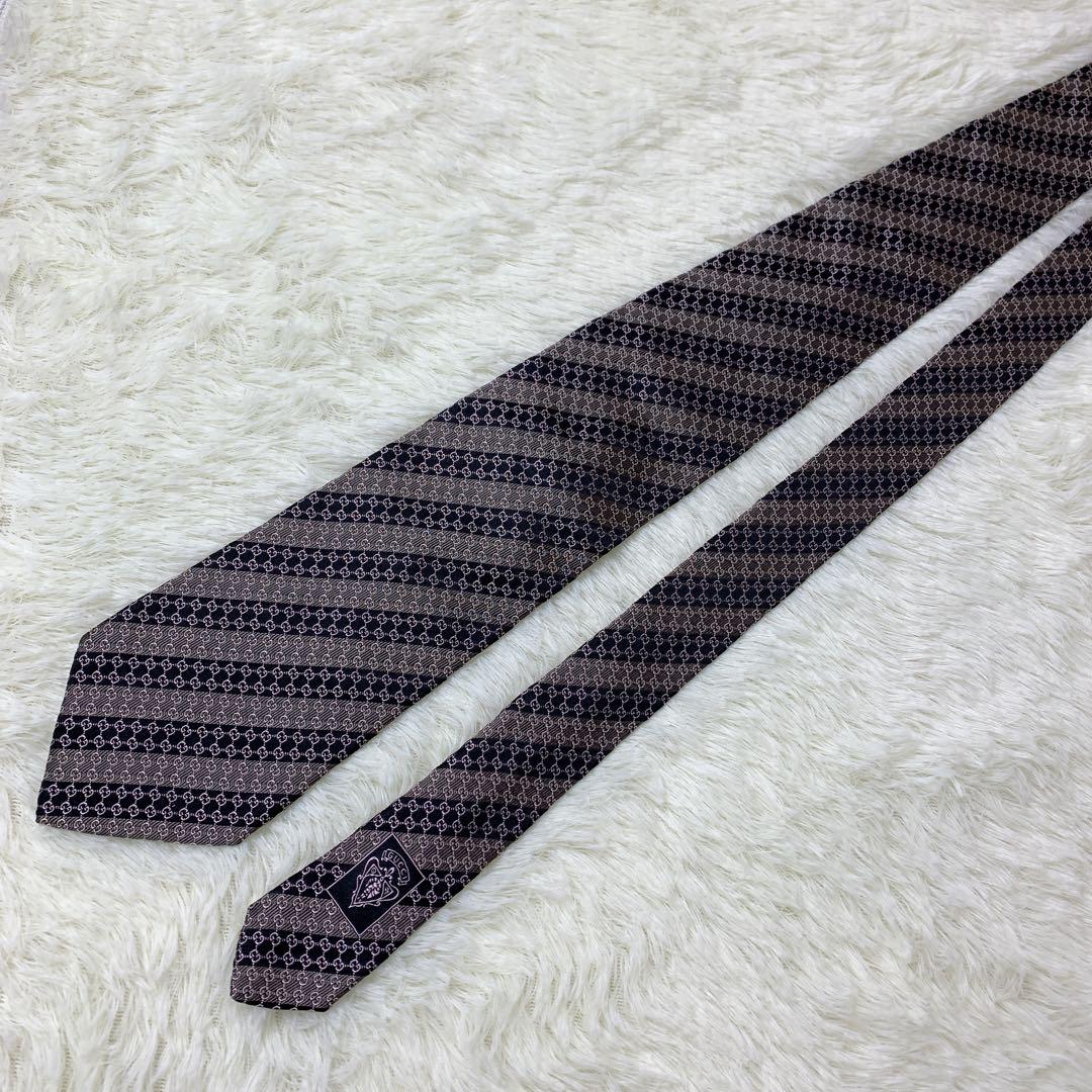 GUCCI GG パターン グレー ストライプ ネクタイ グッチ　結婚式 スーツ
