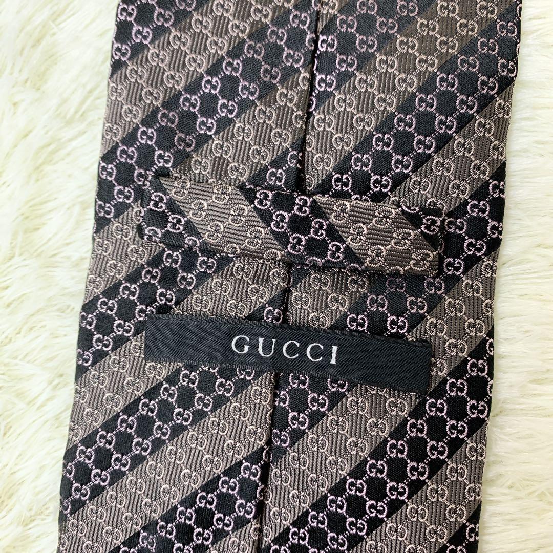 GUCCI GG パターン グレー ストライプ ネクタイ グッチ　結婚式 スーツ