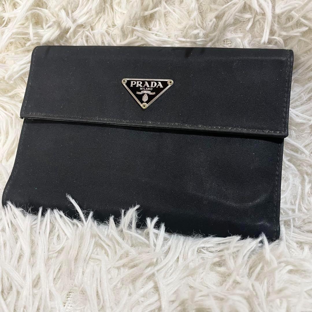 美品✨ PRADA プラダ 折り財布 三角ロゴ カモメ アンカー 碇 ブラック 新品同様‼️ プラダ PRADA 財布 二つ折り 折り財布 三角ロゴ
