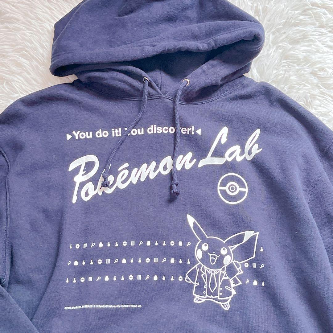 ポケモン研究所　ピカチュウパーカーMサイズ 極美品✨ ポケモン研究所 ピカチュウ 長袖パーカー ネイビー