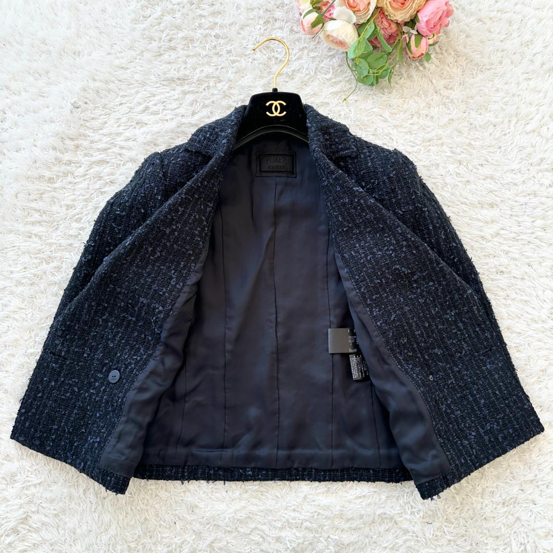 美品フォクシージュエルツイードジャケット38 黒ビジュー