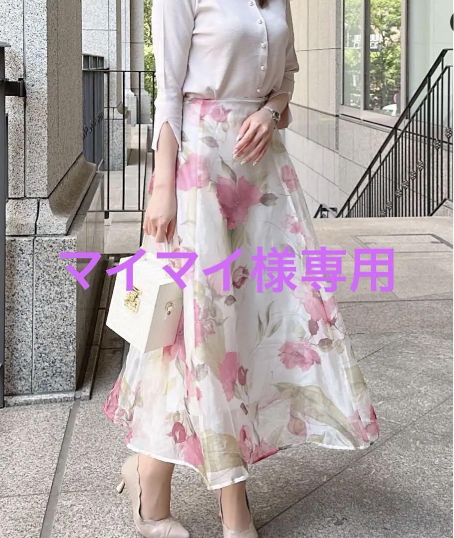 フェリーシェル 水彩シアービッグフラワーフレアスカート