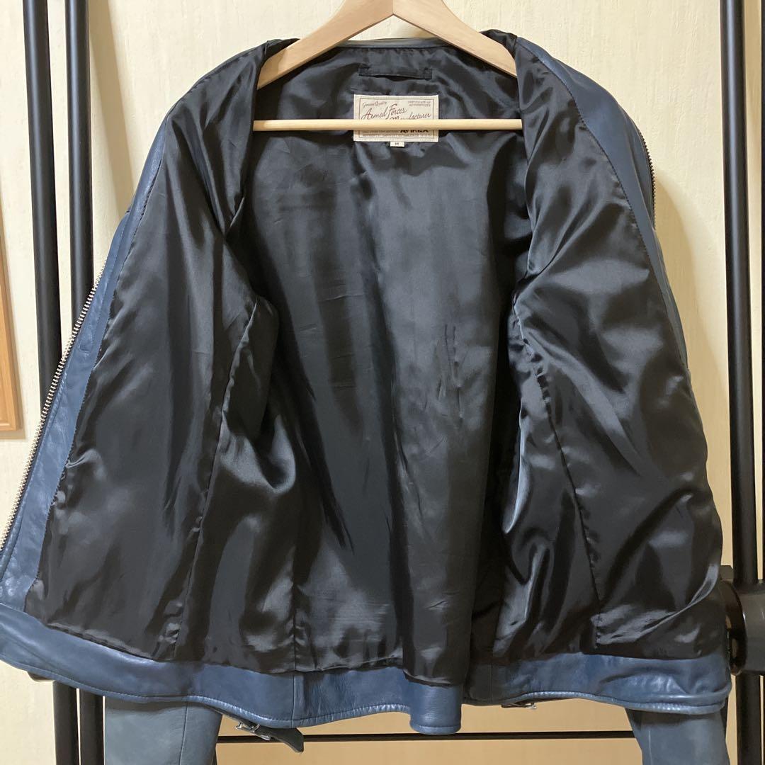 AVIREX ライダース レザージャケット ネイビー