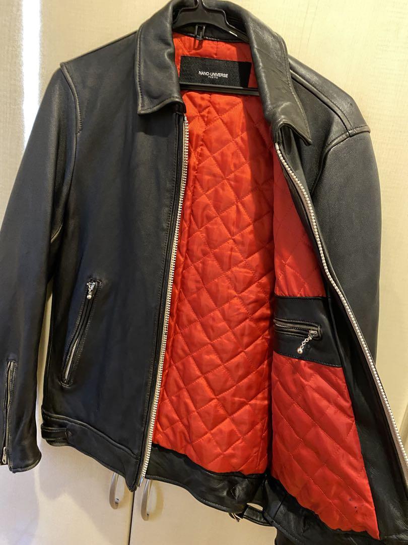 ナノユニバース　黒レザーシングルライダースジャケット