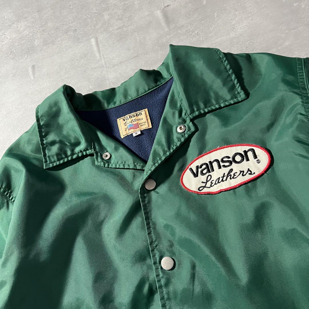 【背面ビッグ刺繍ロゴ】VANSON裏地コーチジャケット古着バイク　スターM緑 背面ビッグ刺繍ロゴ】VANSON裏地コーチジャケット古着バイク