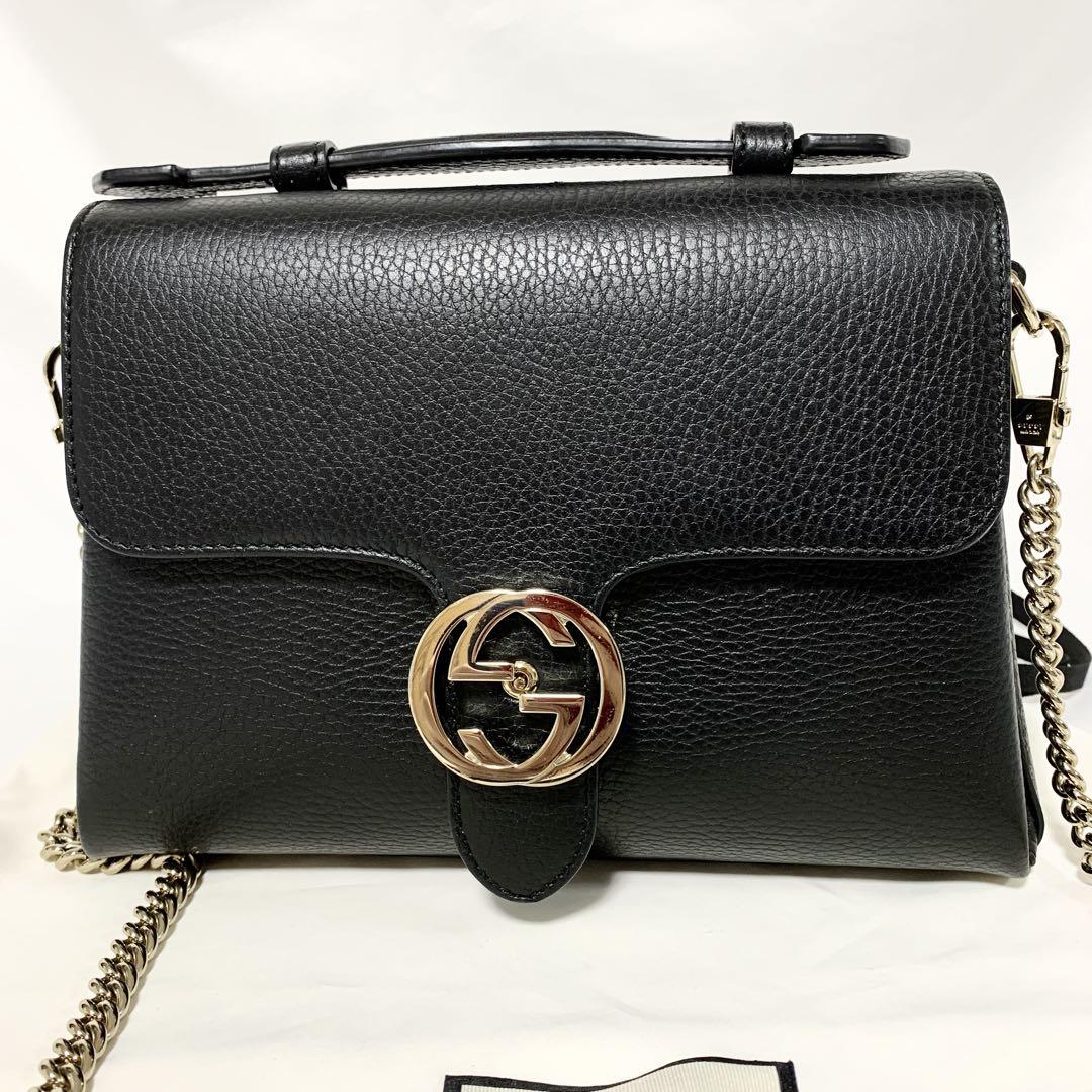 GUCCI グッチ チェーンショルダーバッグ インターロッキング レザー