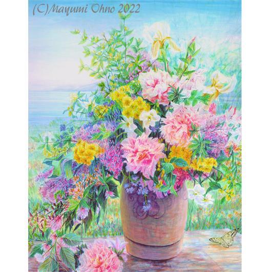 花の絵　花束　花　フラワー　フラワーアレンジ　水彩画　絵画　アートフラワー