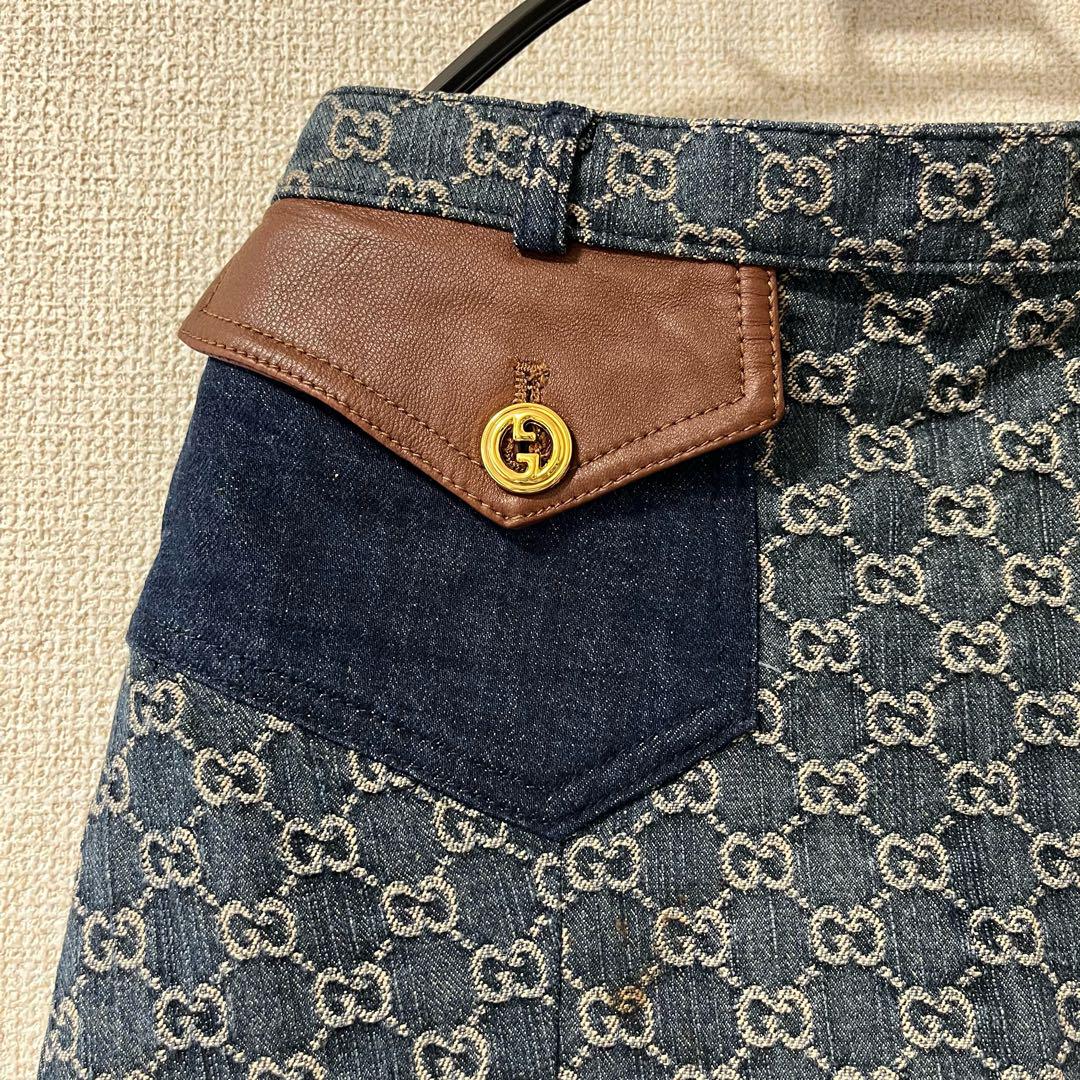 グッチ GUCCI GG総柄 デニムスカート 678789 ブルー 40 コットン