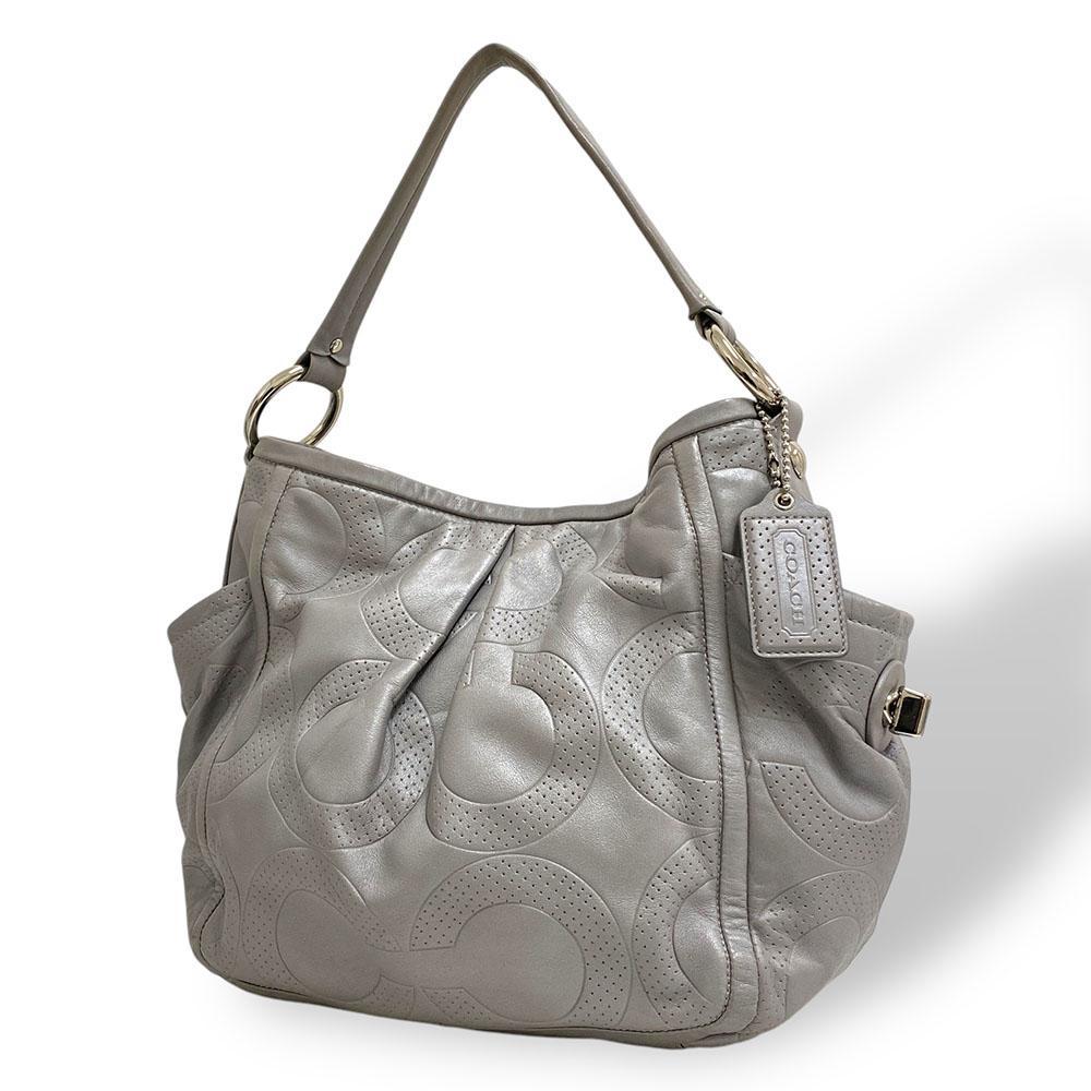 希少 COACH コーチ ワンショルダーバッグ オールレザー オプアート グレー