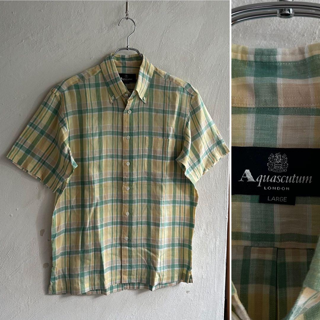 美品 Aquascutum ボックスシルエット リネンシャツ アクアスキュータム