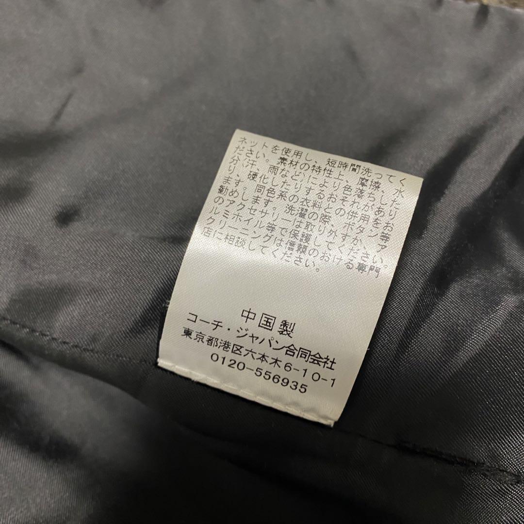 COACH コーチ　ブラウン　チェック柄 バックポケット ウールピーコート　茶
