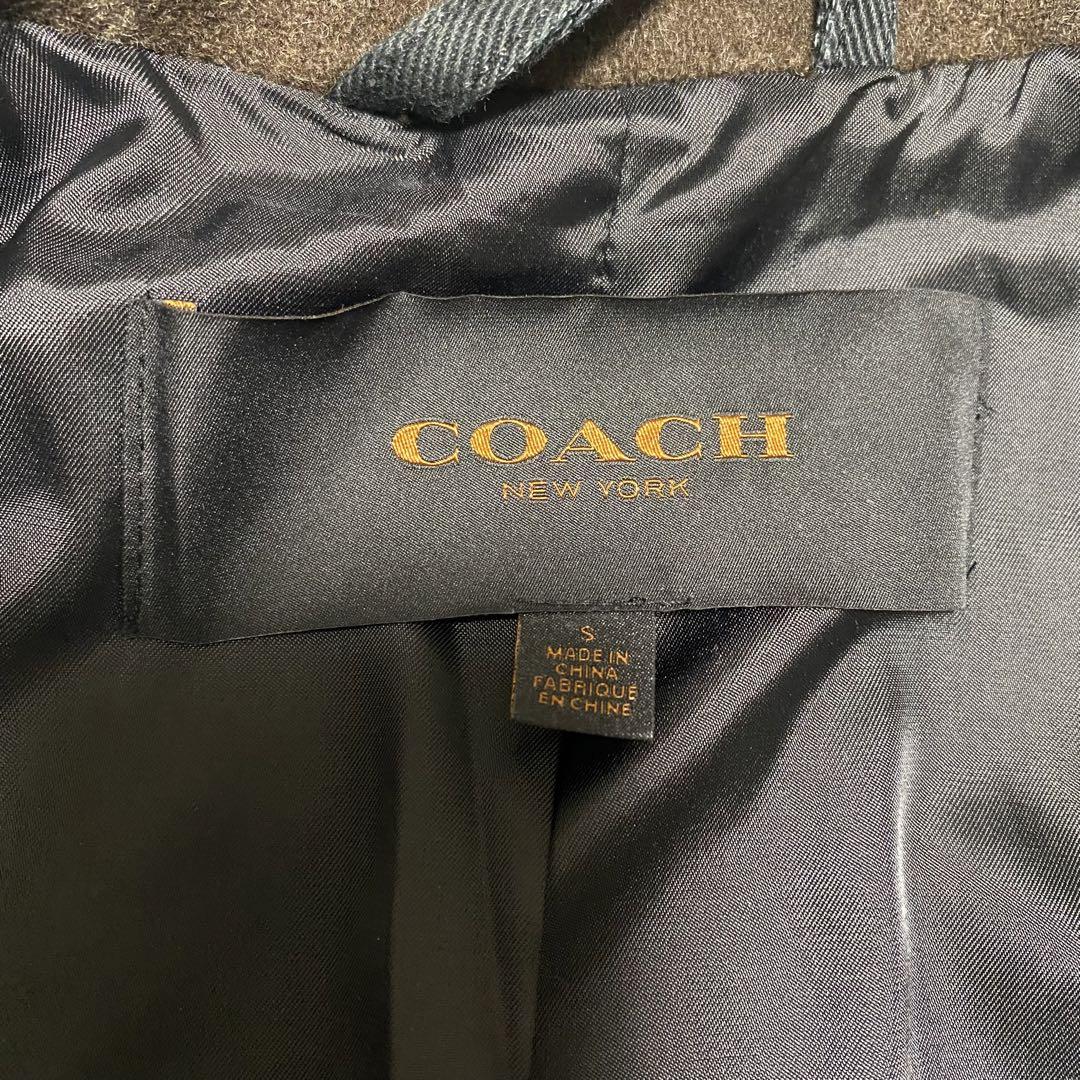 COACH コーチ　ブラウン　チェック柄 バックポケット ウールピーコート　茶