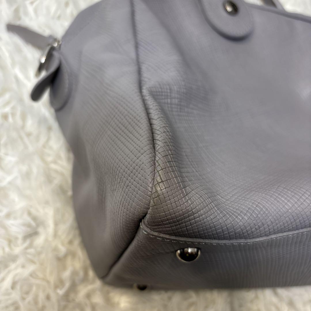 美品☆【ロンシャン】クアドリ　ブルーグレー　2way ショルダー　ハンド　バッグ