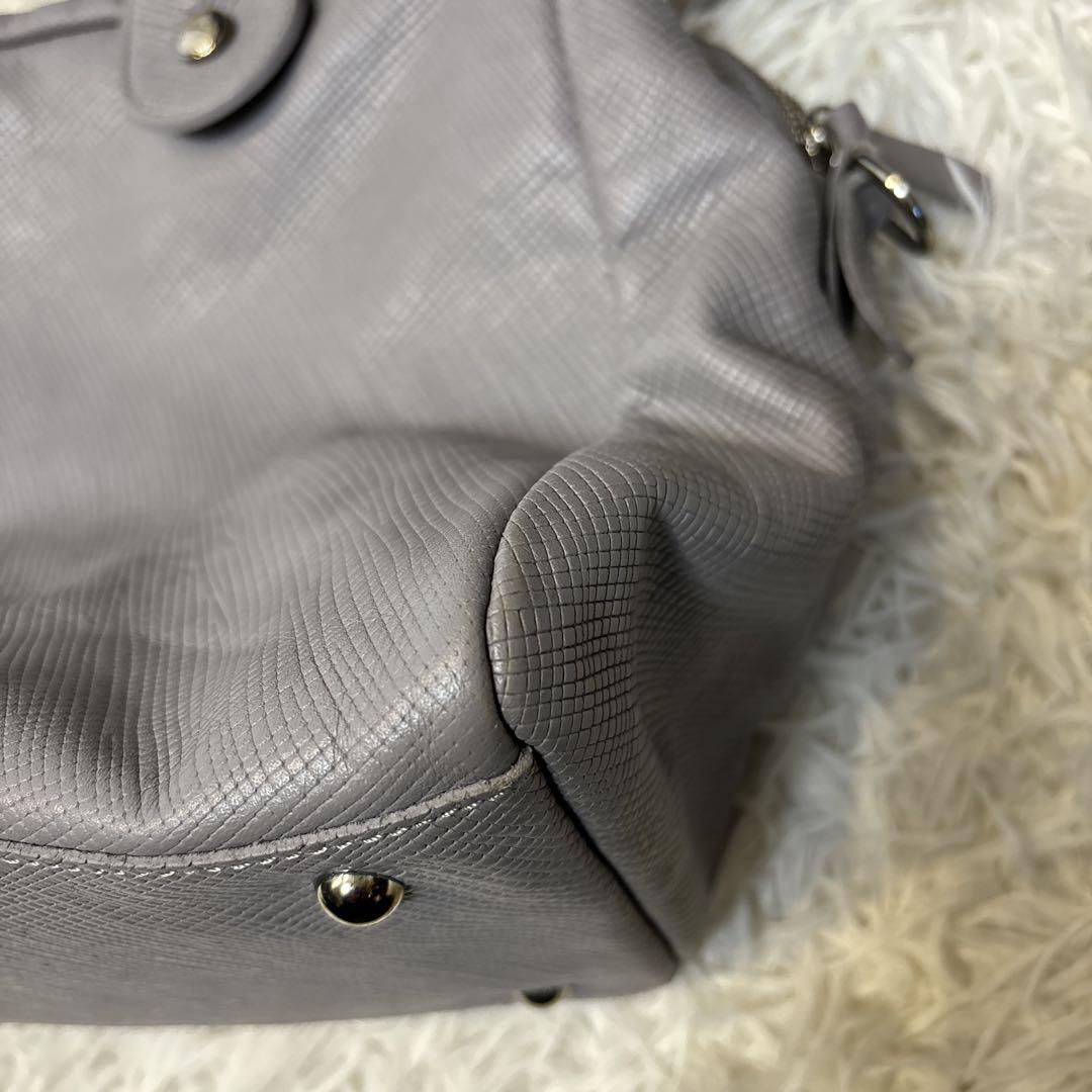 美品☆【ロンシャン】クアドリ　ブルーグレー　2way ショルダー　ハンド　バッグ
