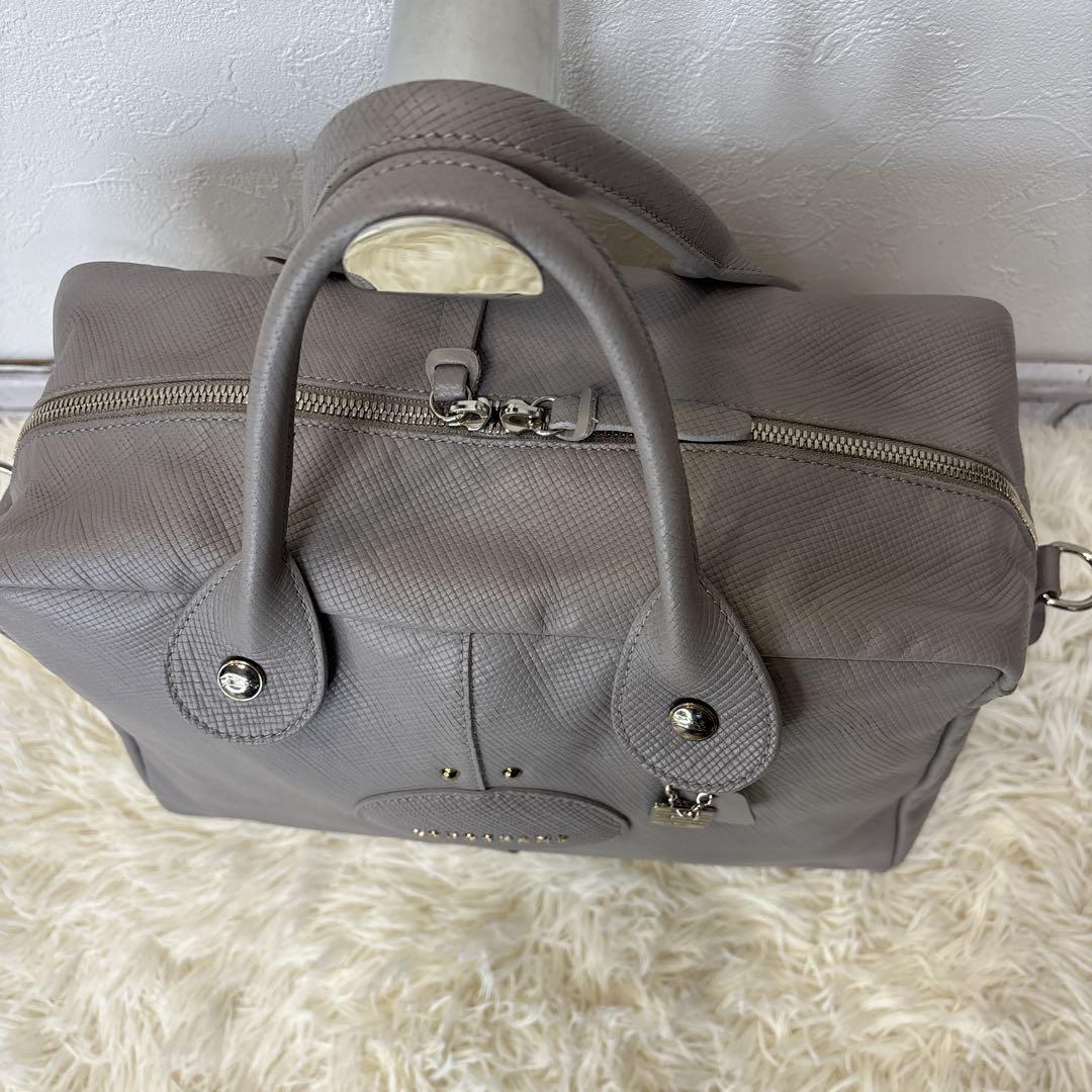 美品☆【ロンシャン】クアドリ　ブルーグレー　2way ショルダー　ハンド　バッグ