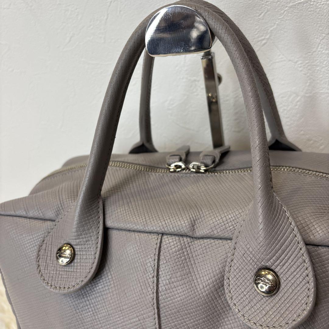 美品☆【ロンシャン】クアドリ　ブルーグレー　2way ショルダー　ハンド　バッグ