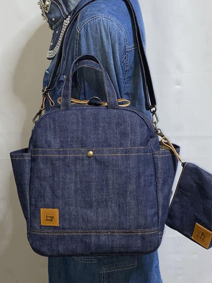 ポンページ☆大島紬☆岡山デニム☆黒ネコ☆4wayボストンバッグ ハンドメイド☆岡山デニム☆くろネコ☆ステンシル☆4wayボストン