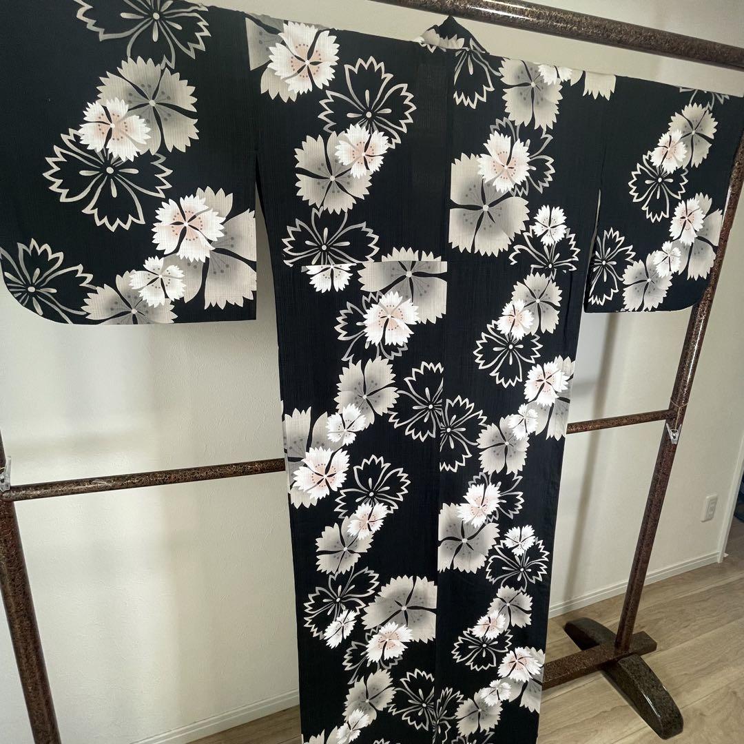 超美品　綿　現代　浴衣 着物　夏物　166 トールサイズ　桜　横幅たっぷり