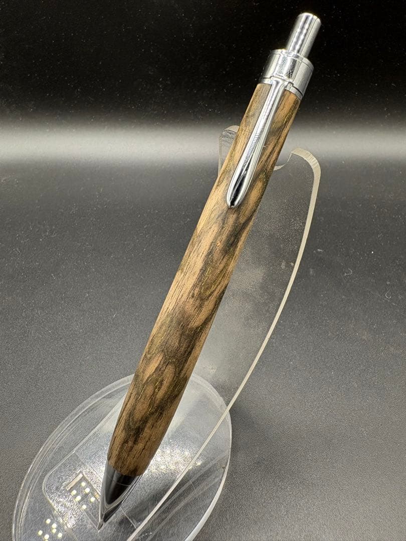 529 上 黒柿 孔雀杢 木軸シャーペン ボールペン新品、♥