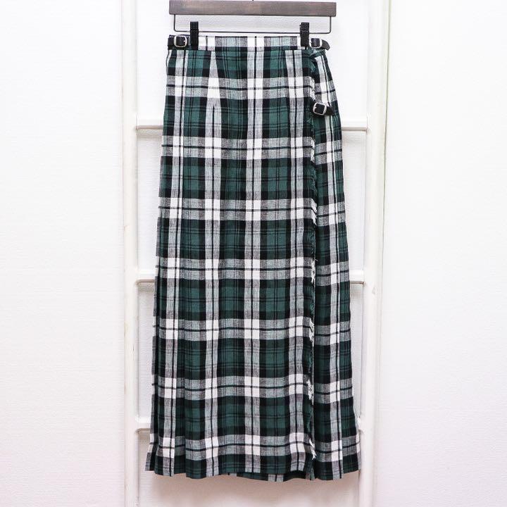 【極美品】ユナイテッドアローズ　オニールオブダブリンリネンチェック巻きスカート
