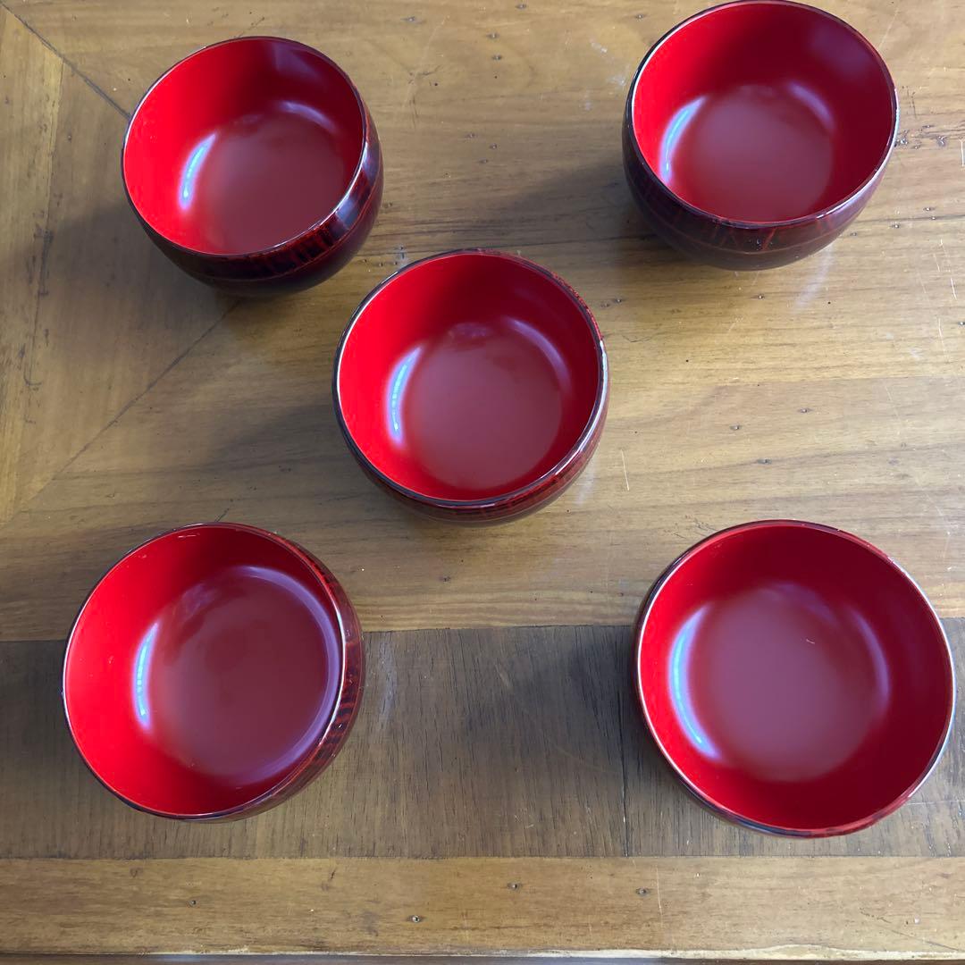輪島塗り 赤い漆塗りの汁椀5個セット