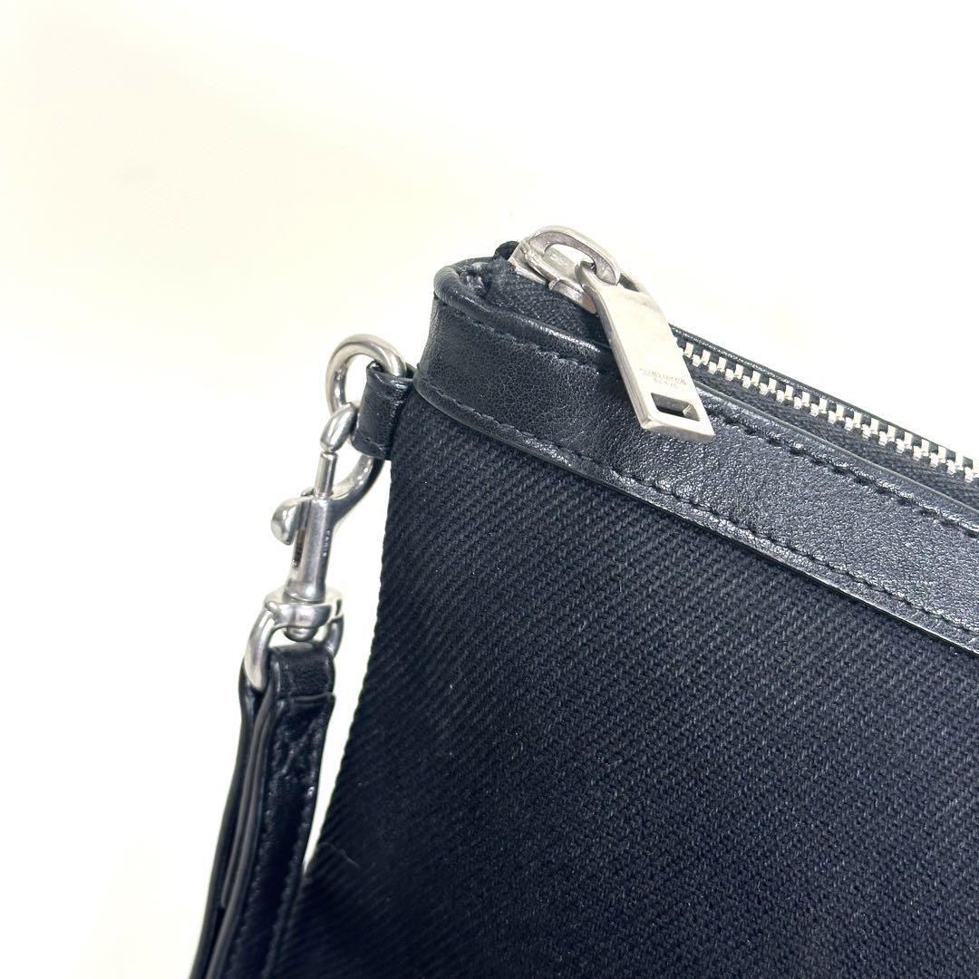 美品✨サンローラン　クラッチバッグ　レザー×キャンバス　ブラック×ホワイト　ロゴ