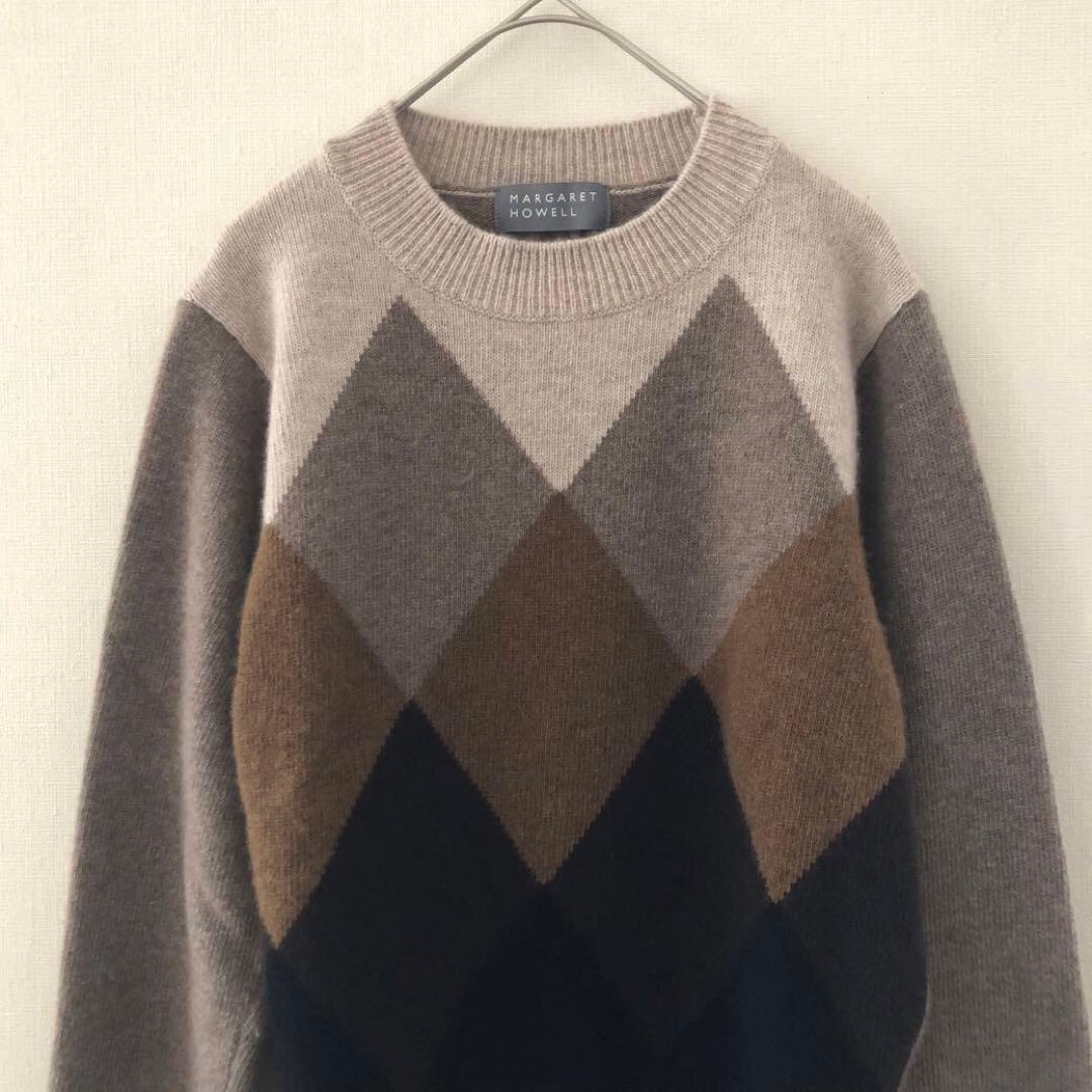マーガレットハウエル◆ 2024AW ウールカシミヤ アーガイル ニット マーガレットハウエル◆ 2024AW ウールカシミヤ アーガイル ニット