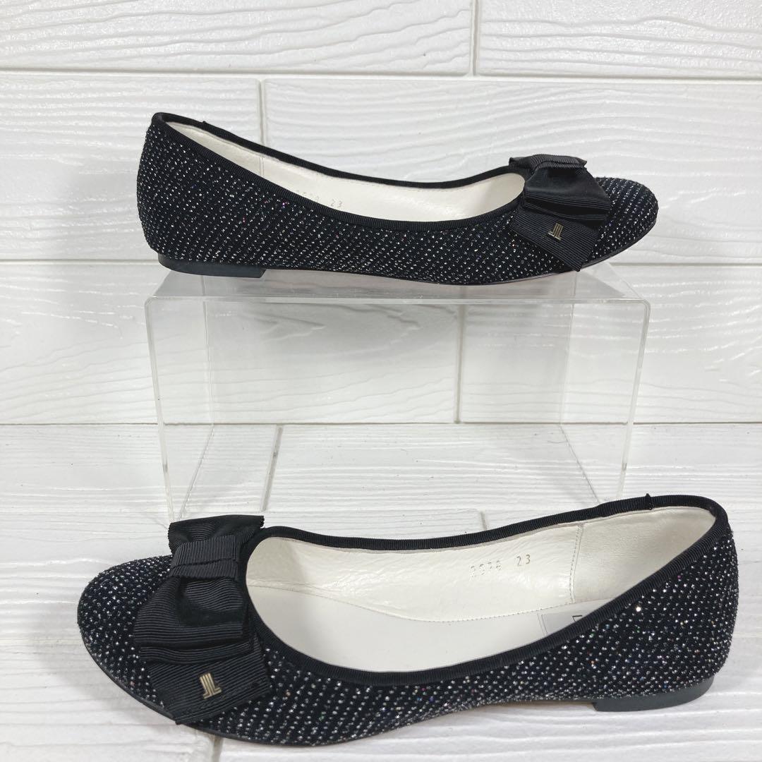 【美品】　ランバンオンブルー　フラット　パンプス　23㎝ リボン　黒　定番