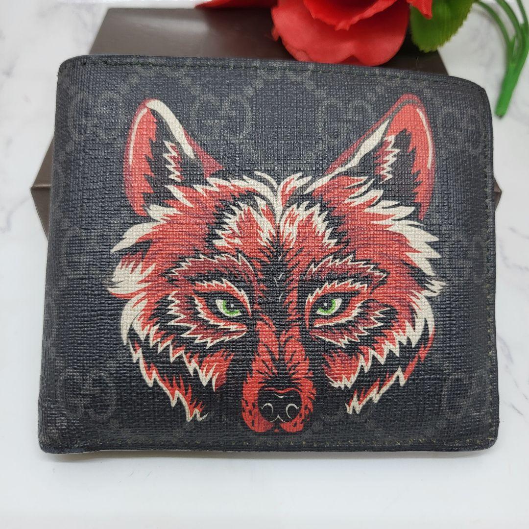 【希少】 GUCCI グッチ 2つ折り財布 財布 ウルフ GG スプリーム