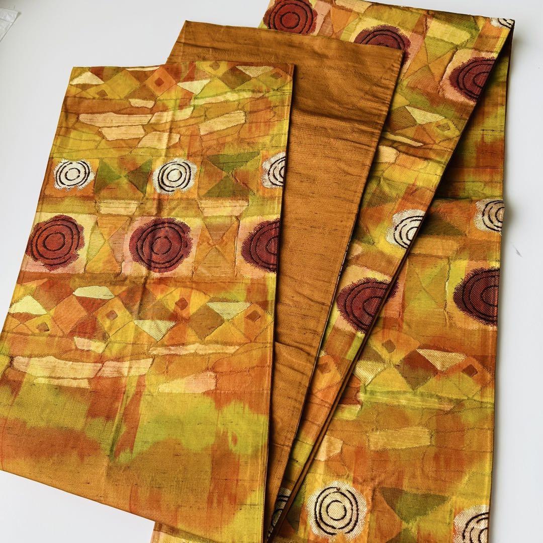 最高 のファッション - 洒落袋帯 正絹 紬 うずまき刺繍 六通 T-3639