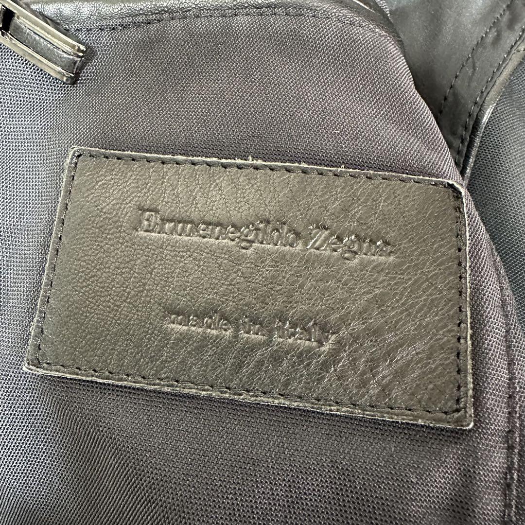 美品 エルメネジルドゼニア ハーフコート ジップ レザー 52 2XL