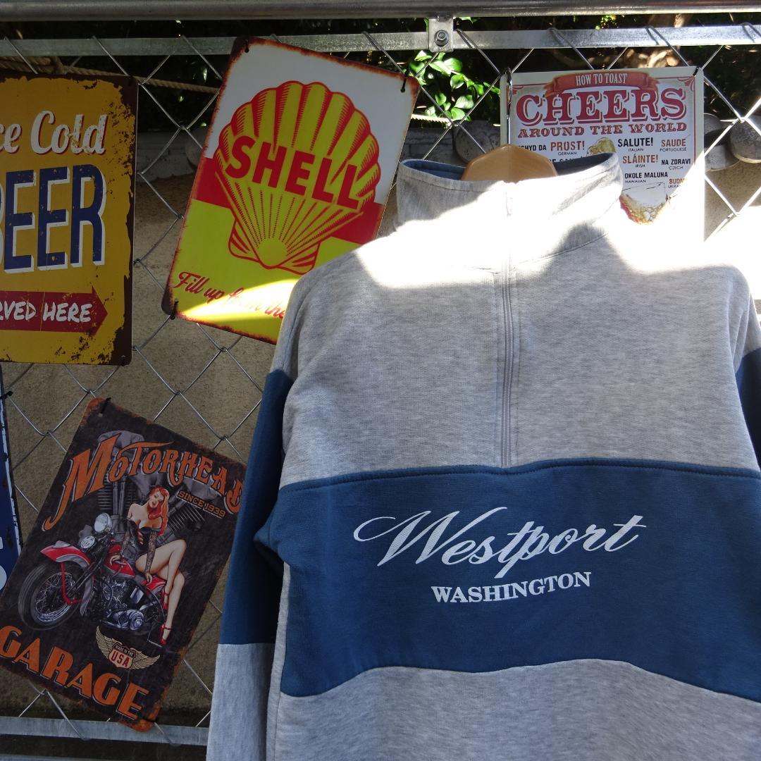 USA製 ハーフジップ S グレー ブルー 胸ロゴ Westport ワシントン