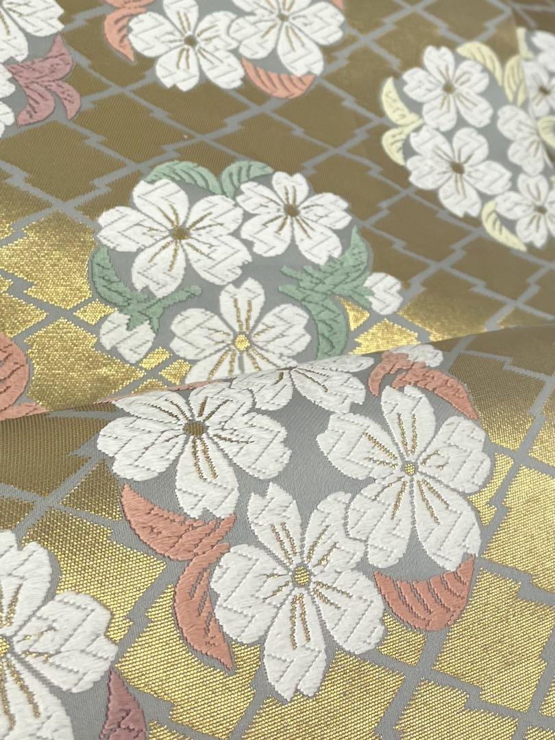 唐織 山口成三郎謹製 袋帯 松皮小桜文 金糸 新品未使用品 正絹 六通 Q841