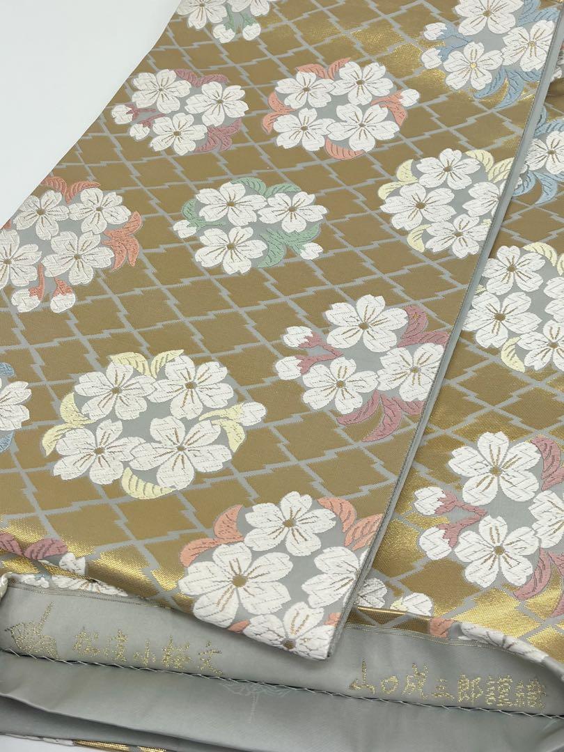 唐織 山口成三郎謹製 袋帯 松皮小桜文 金糸 新品未使用品 正絹 六通 Q841