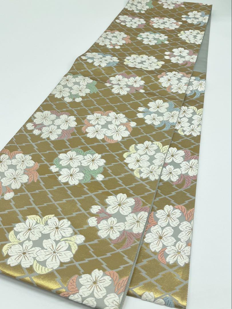 唐織 山口成三郎謹製 袋帯 松皮小桜文 金糸 新品未使用品 正絹 六通 Q841
